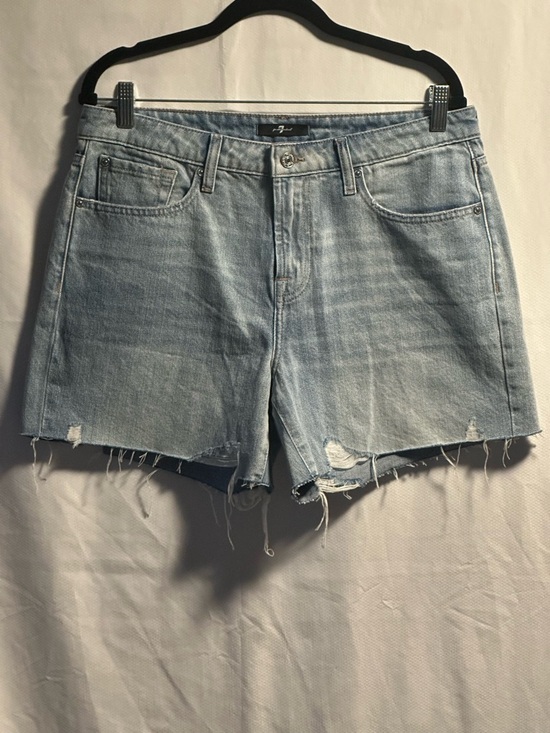 7 For All Mankind Cutoff Denim Shorts Light Wash Distressed Raw Hem 29